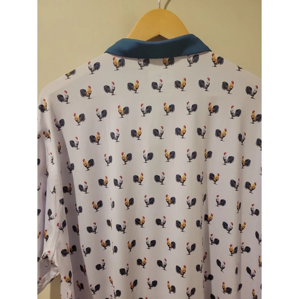 NWT Waggle Golf Polo Shirt Cocky Rooster Animal Print Stretch Performance 3XL - Picture 6 of 7